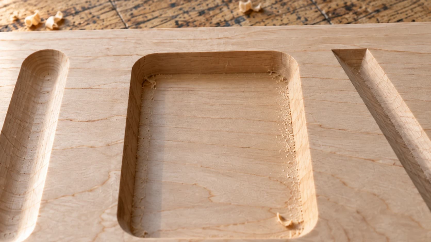 Close-up of the recessed pocket in the same maple practice board