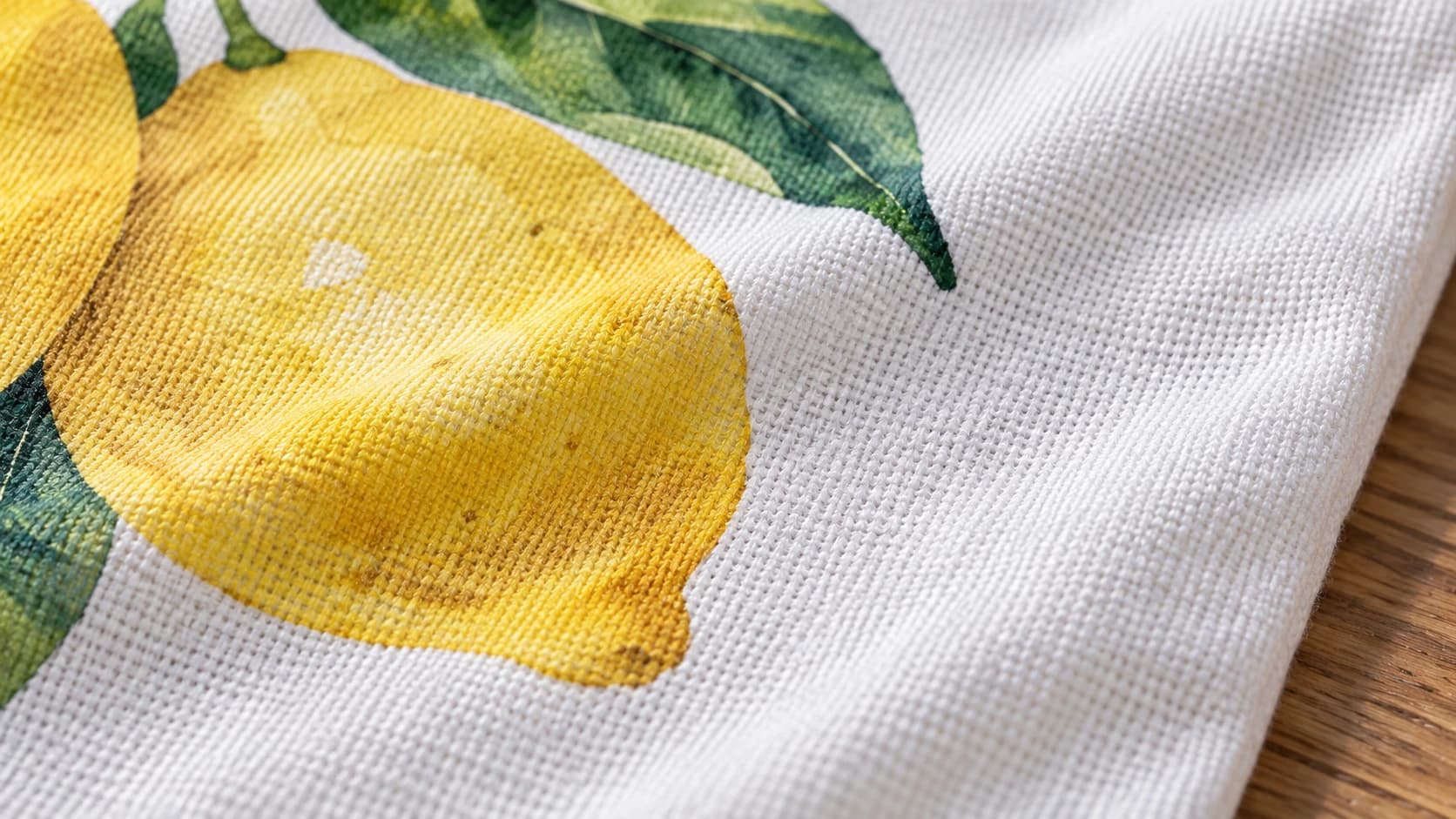 Lemon print following the polyester tote’s weave and folds